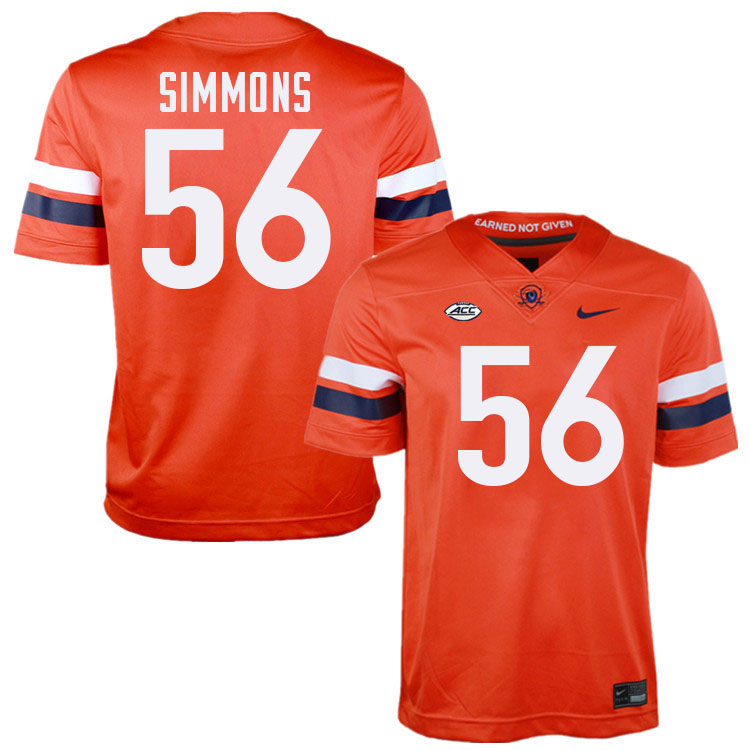 Virginia Cavaliers #56 Tyler Simmons College Football Jerseys Stitched-Orange